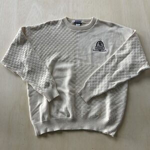 Vantage Sweater Mens XL White Check Knit Crewneck Golf Tennis Logo USA Pullover